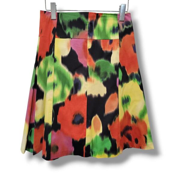 Attention women's multicolor floral artsy Pleated  a-line midi skirt - size 8 - Picture 1 of 8